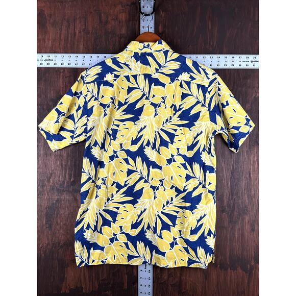 Tommy Hilfiger Hawaiian Tropical Floral Foliage Button Shirt Blue Yellow Mens XL - Picture 4 of 4